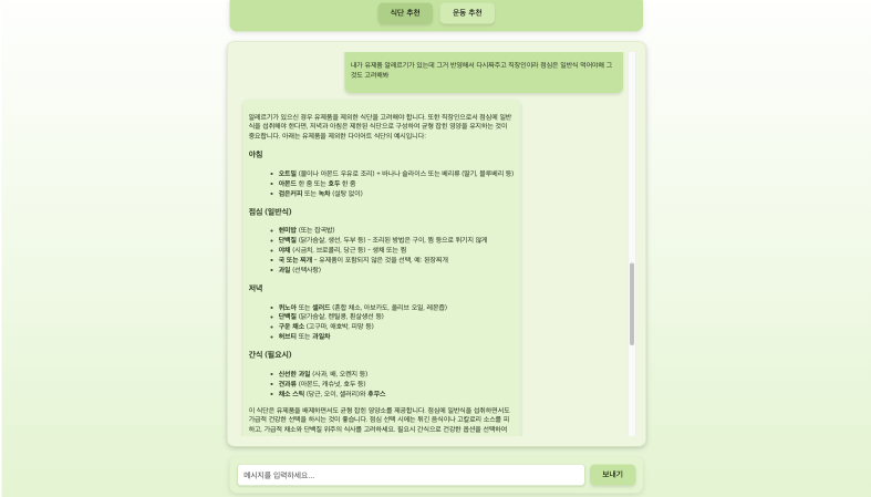 Chat GPT Diet 구현 화면 2